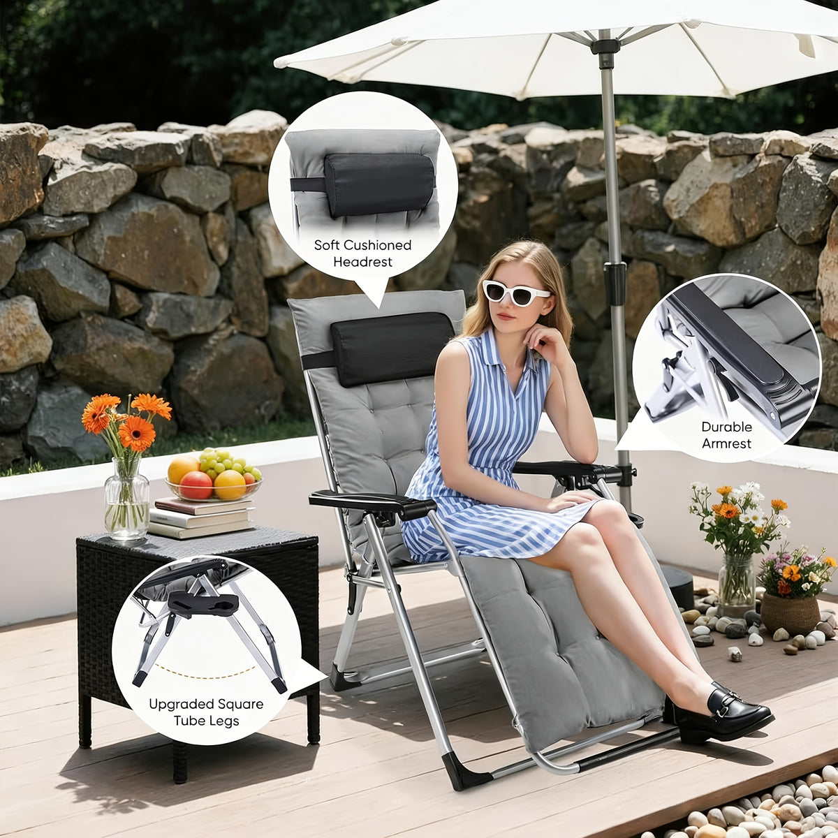 1pc zero gravity recliner foldable patio chair   cup - Temu