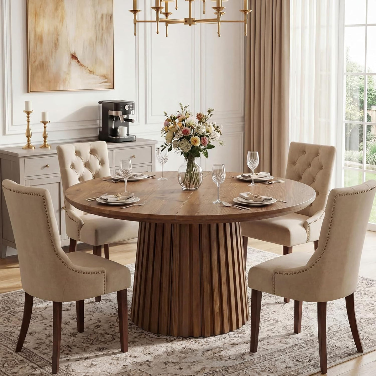 47 3 round solid wood dining table 4 6 people farmhouse - Temu