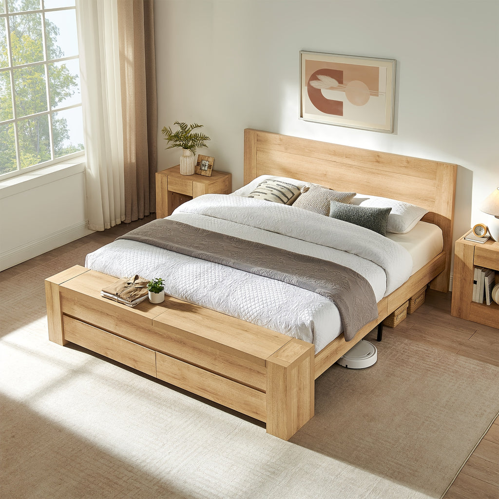 king queen size platform bed frame storage footboard - Temu