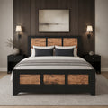 black rattan wood platform bed frame queen size rattan - Temu