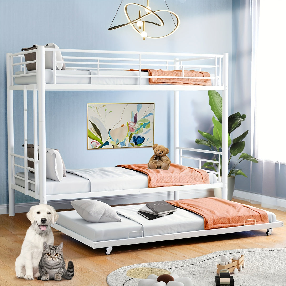 77 l metal bunk bed trundle twin bunk bed ladder - Temu