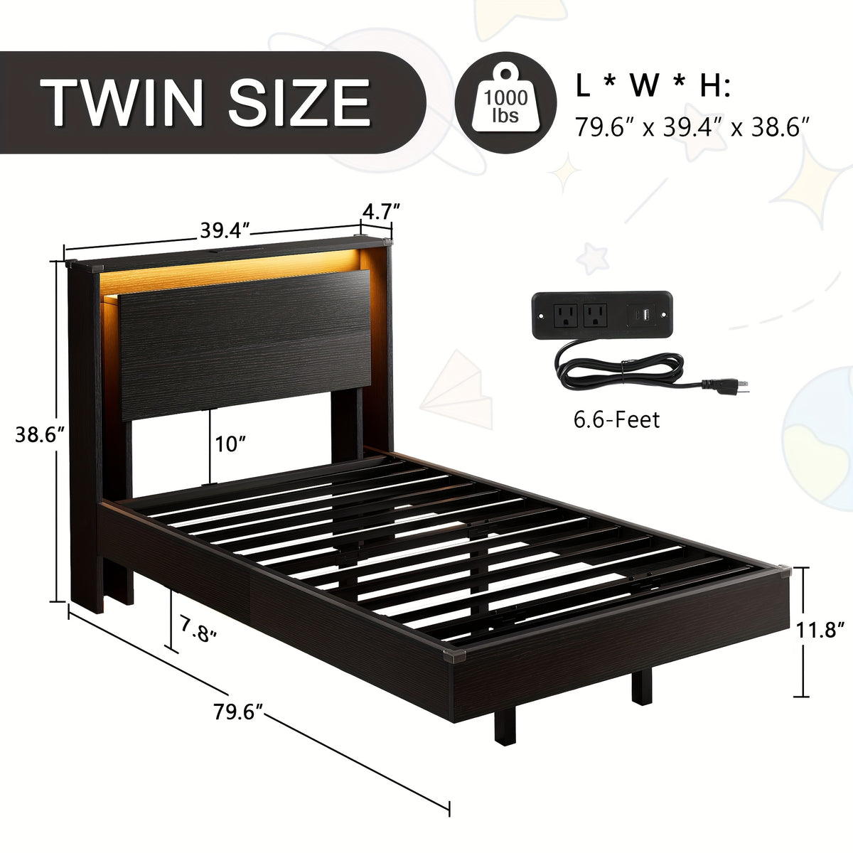 floating bed frame led lights charging station heavy duty - Temu