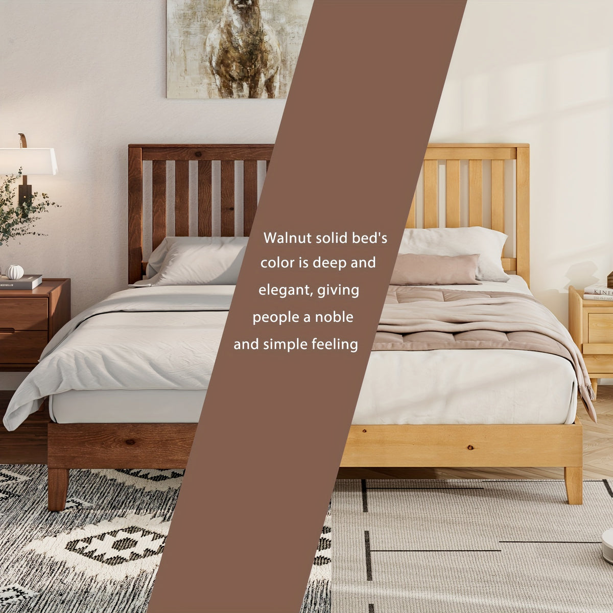 sturdy wooden bed frame grille headboard slatted - Temu