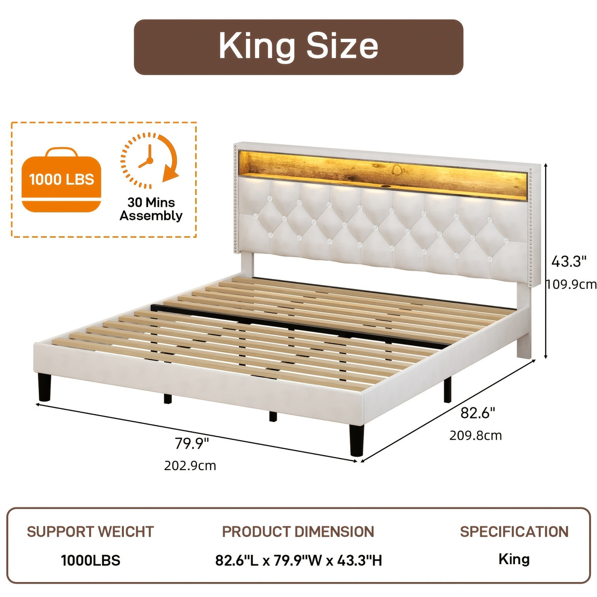 full queen king bed frame led lights velvet - Temu