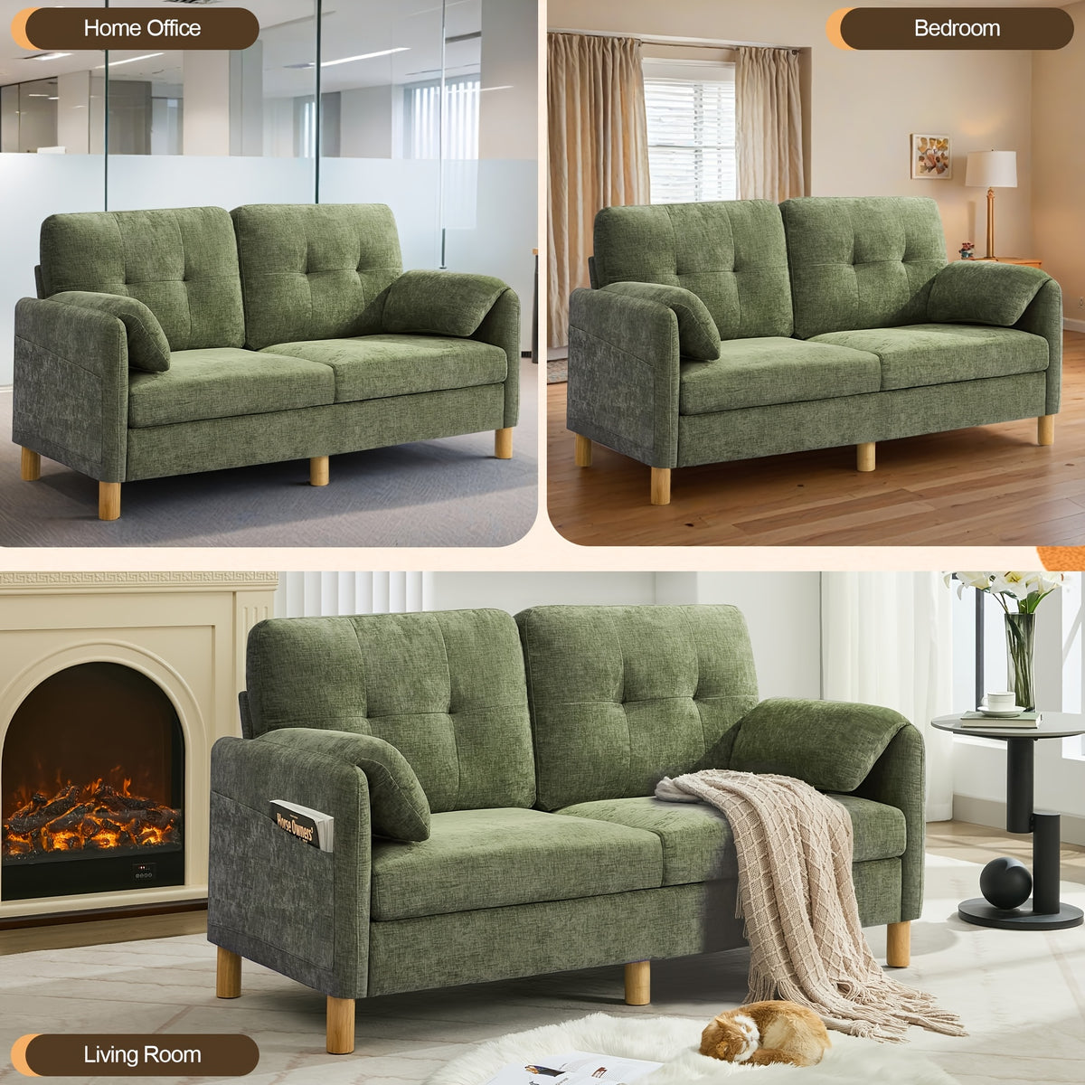 chenille loveseat sofa 65 2 seater upholstered couch padded - Temu