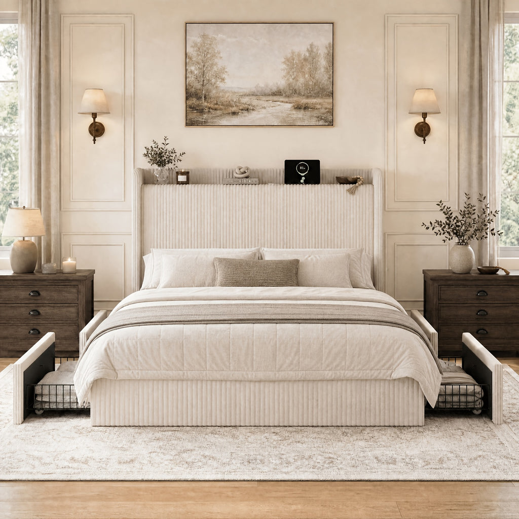full queen king corduroy upholstered bed frame - Temu