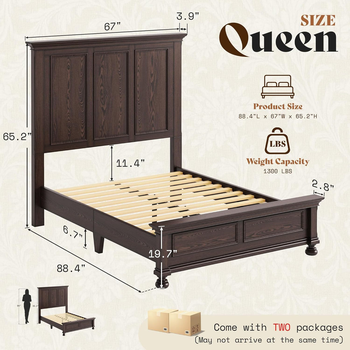 sturdy wooden bed frame featuring a 65 2 inch tall headboard - Temu