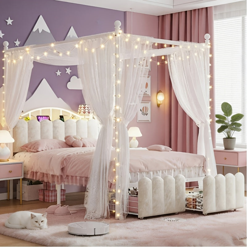 twin full queen upholstered canopy bed frame 2 drawers - Temu