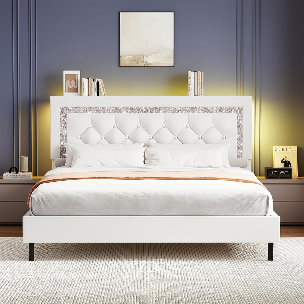 led lights king size bed frame storage headboard full queen - Temu