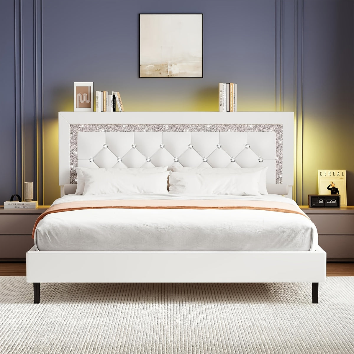 led lights king size bed frame storage headboard full queen - Temu