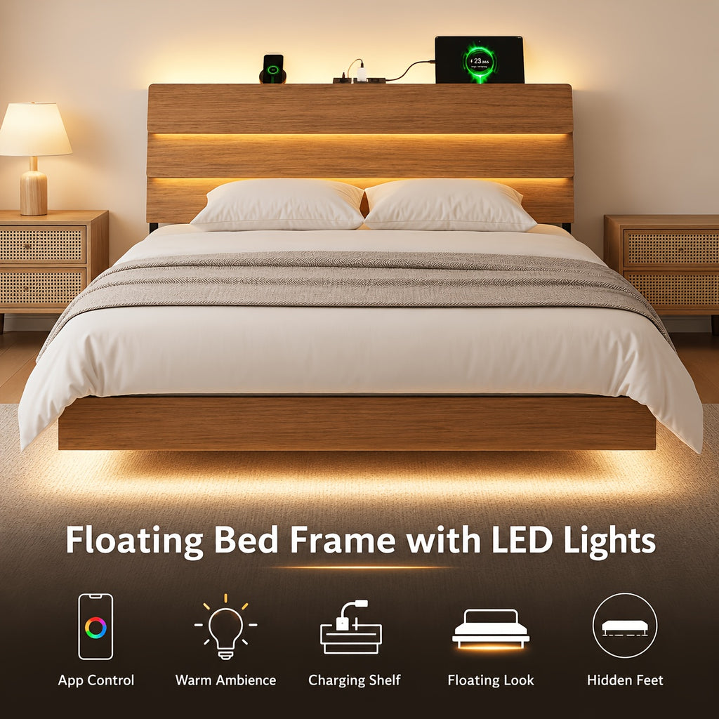 random floating bed frame led lights built in charging - Temu