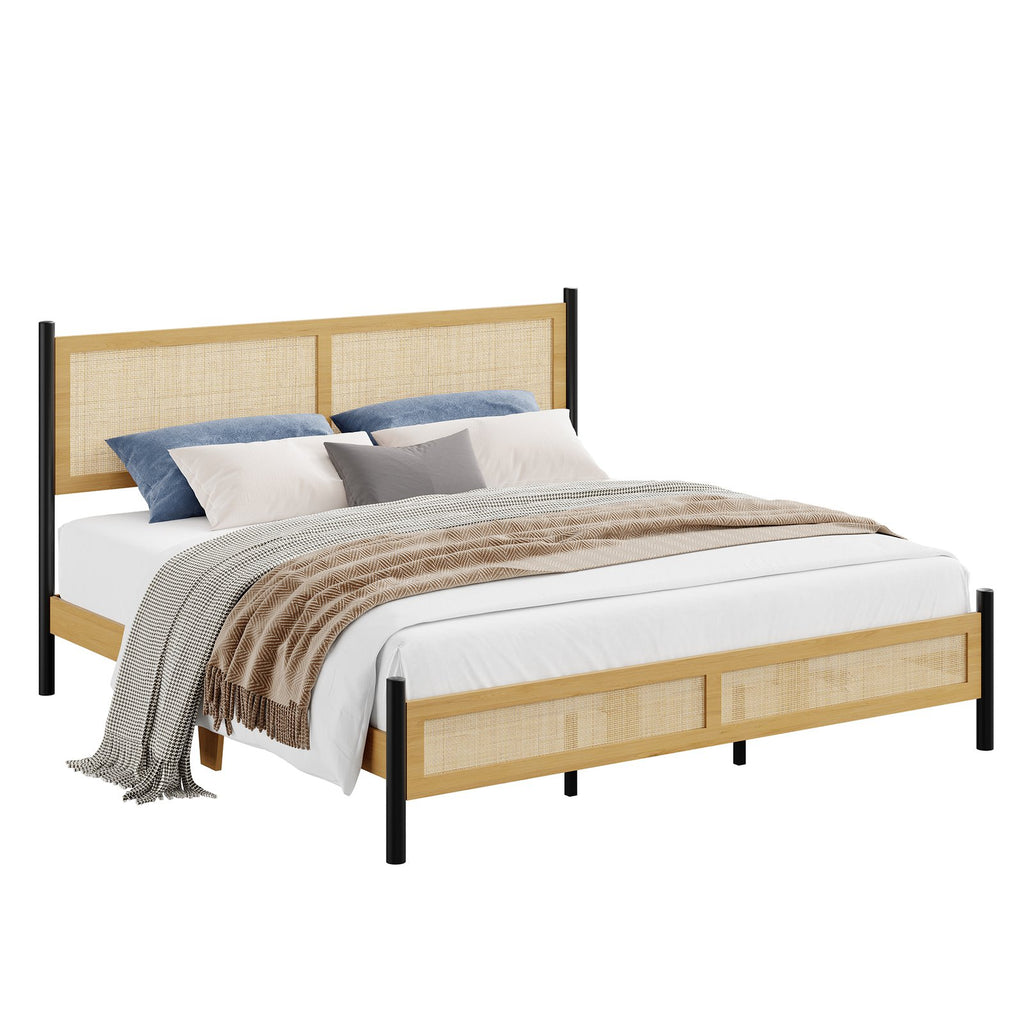 woven rattan metal bed frame industrial style bedroom - Temu