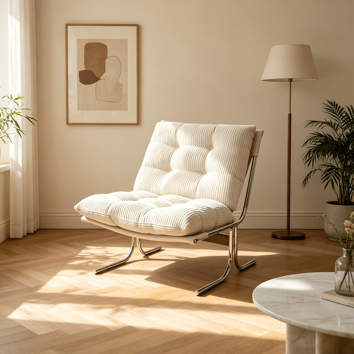 faux leather accent chair chrome metal legs armless modern - Temu