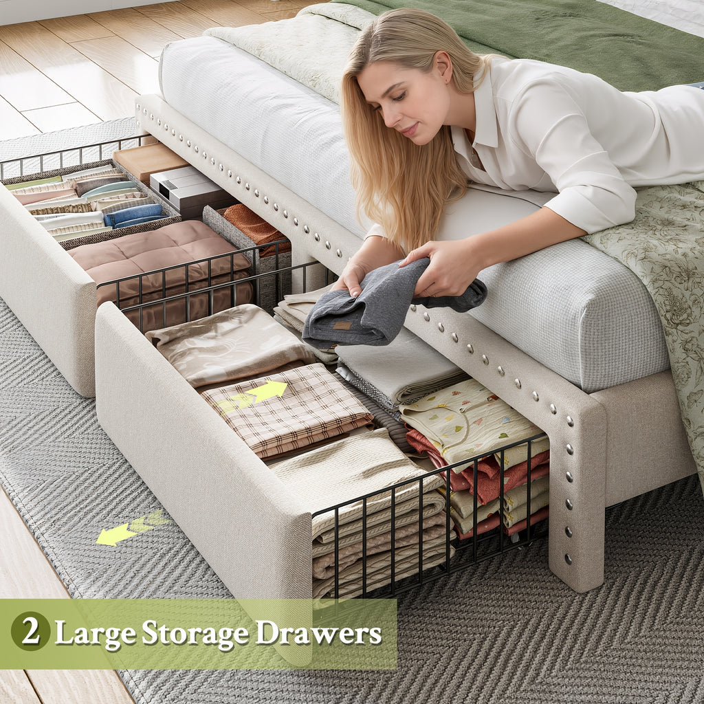 king size upholstered bed frame   2 underbed - Temu