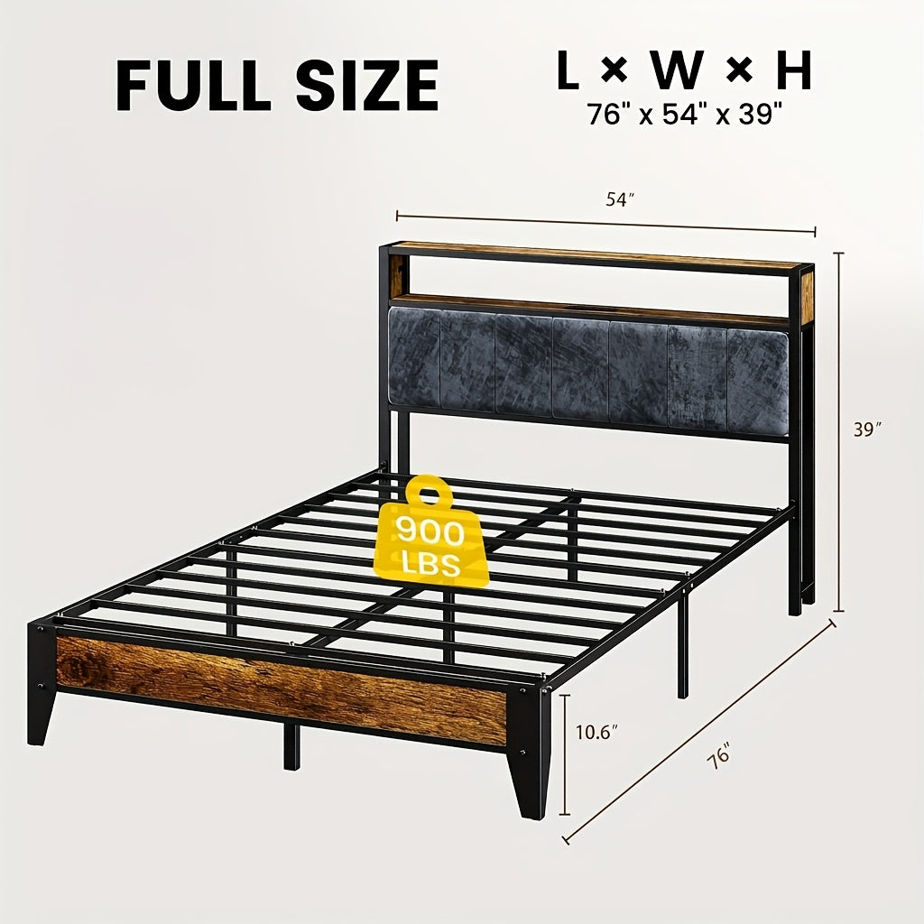 metal bed frame headboard storage shelves led lights type c - Temu