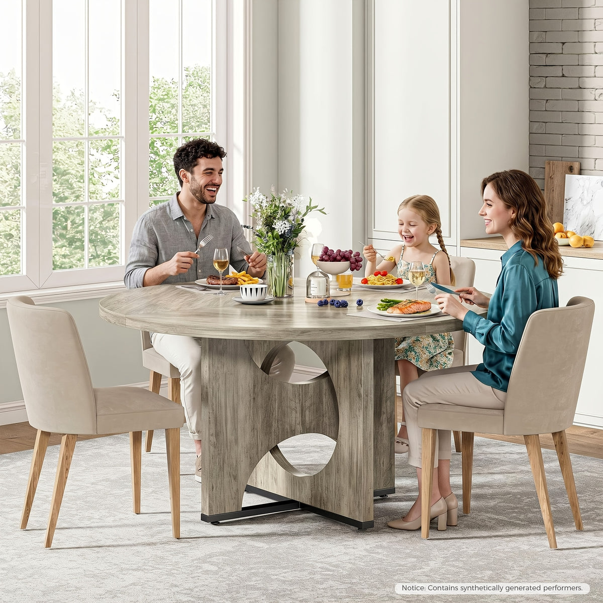 round dining table 6 wooden kitchen table pedestal base 47 - Temu
