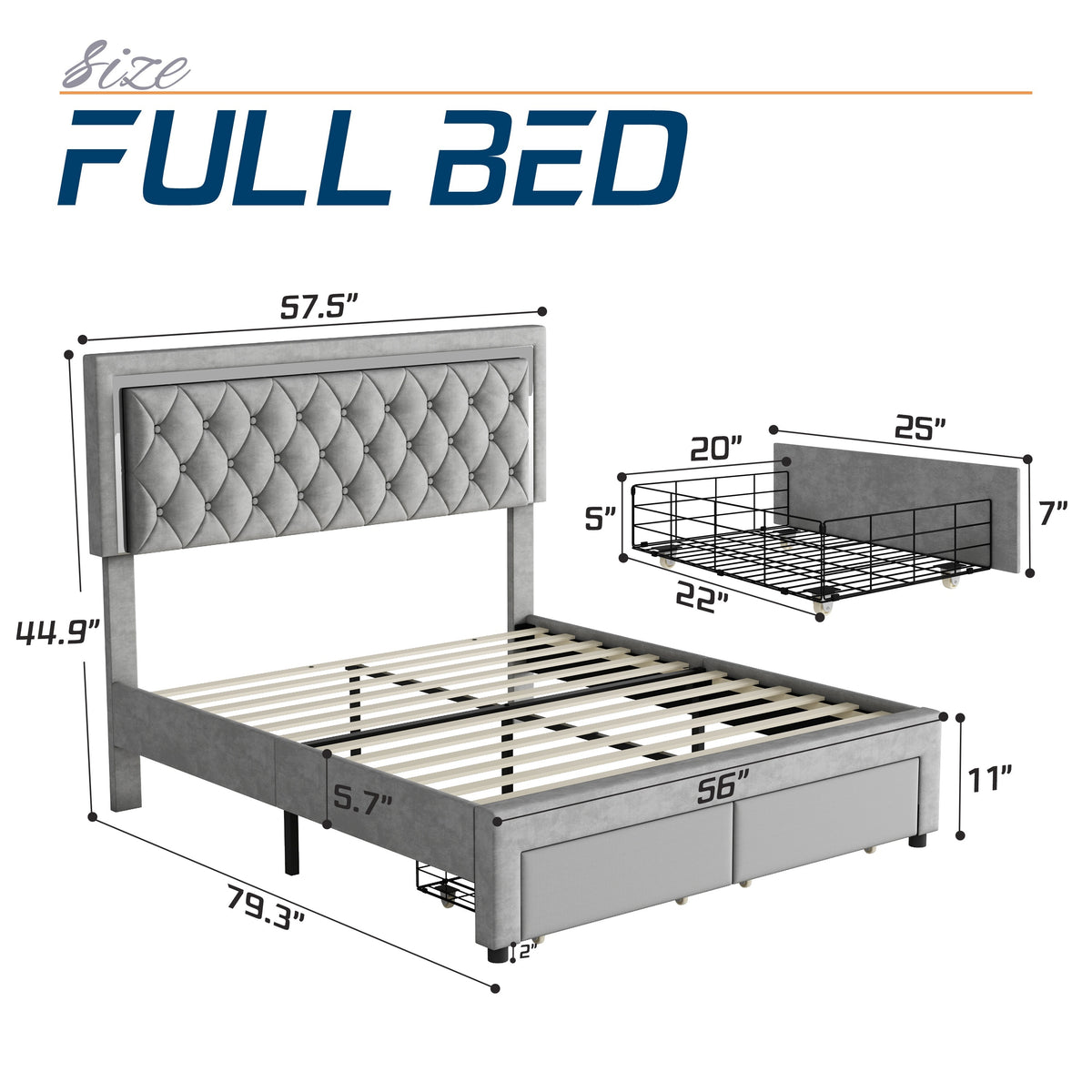 velvet upholstered led bed frame two storage drawers - Temu