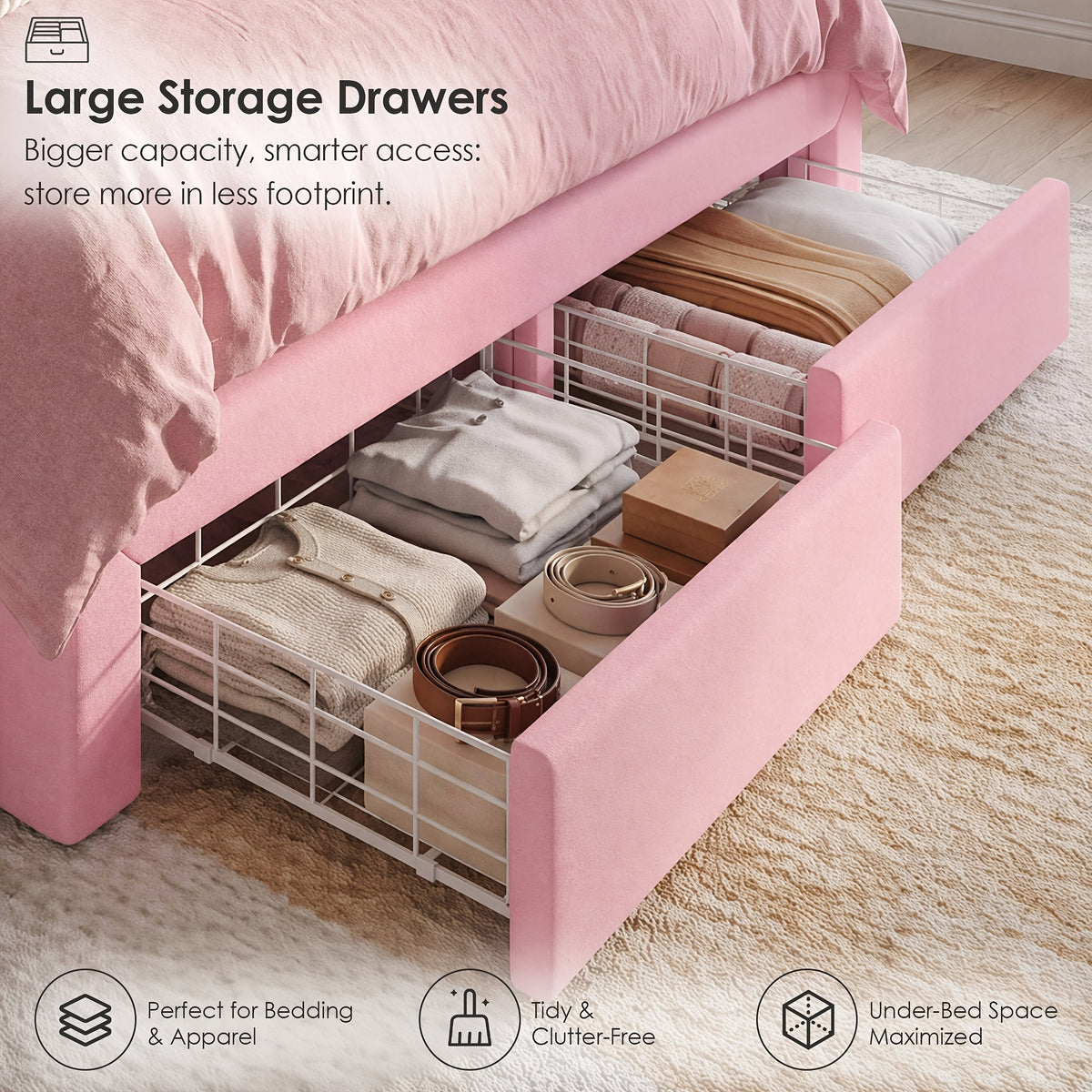 queen size led bed frame storage headboard drawers velvet - Temu