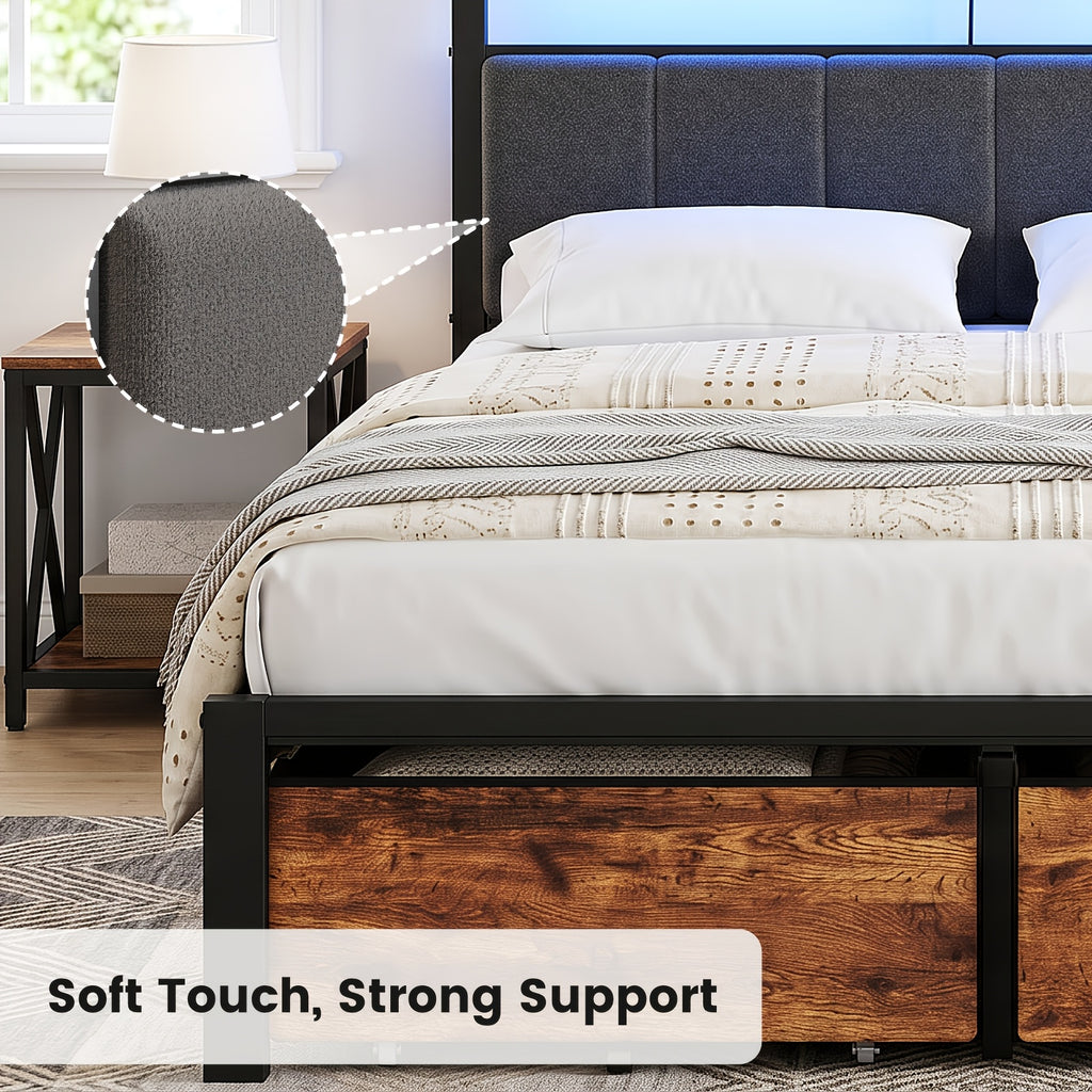 upholstered bed frame 2 bed storage drawers metal platform - Temu