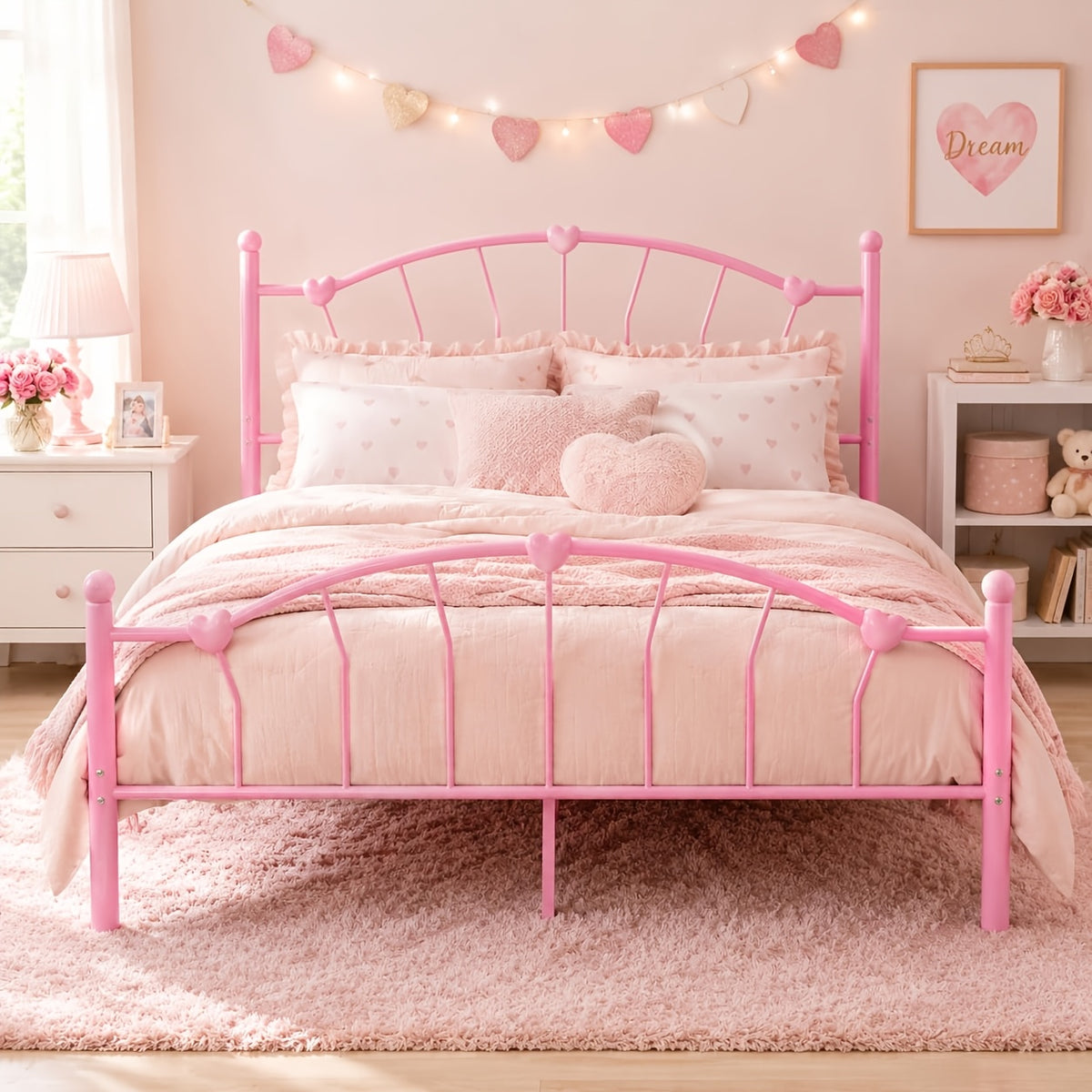 twin full queen size metal bed frame heart shaped headboard - Temu
