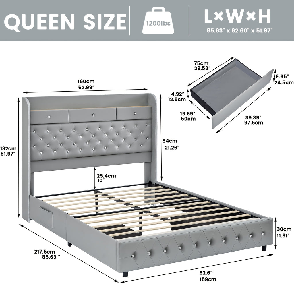 queen bed frame full size platform bed 2 removable - Temu