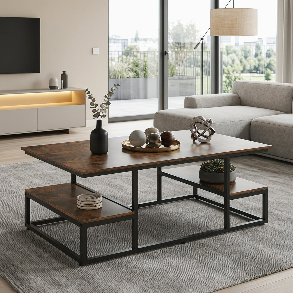 coffee table 43 rectangle open shelving industrial metal - Temu