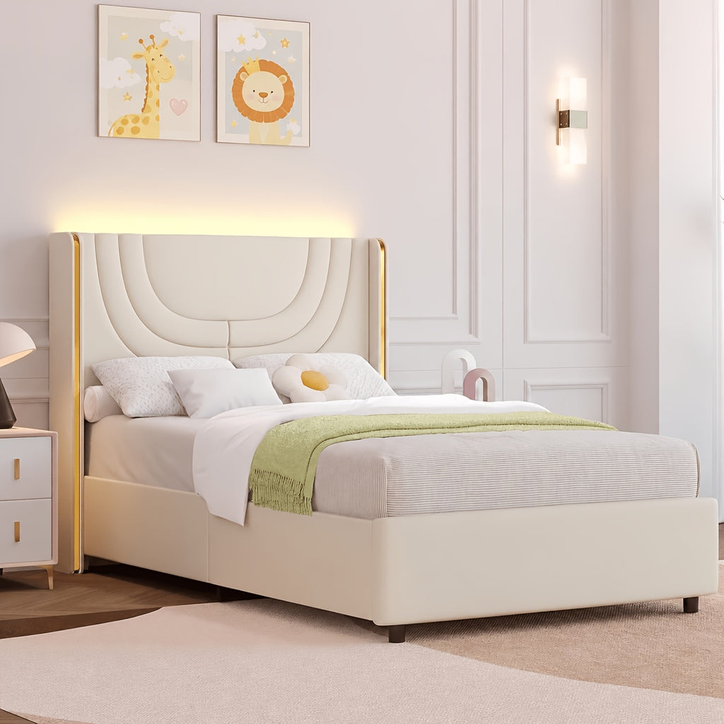 twin full queen size bed frame led lights bed headboard - Temu