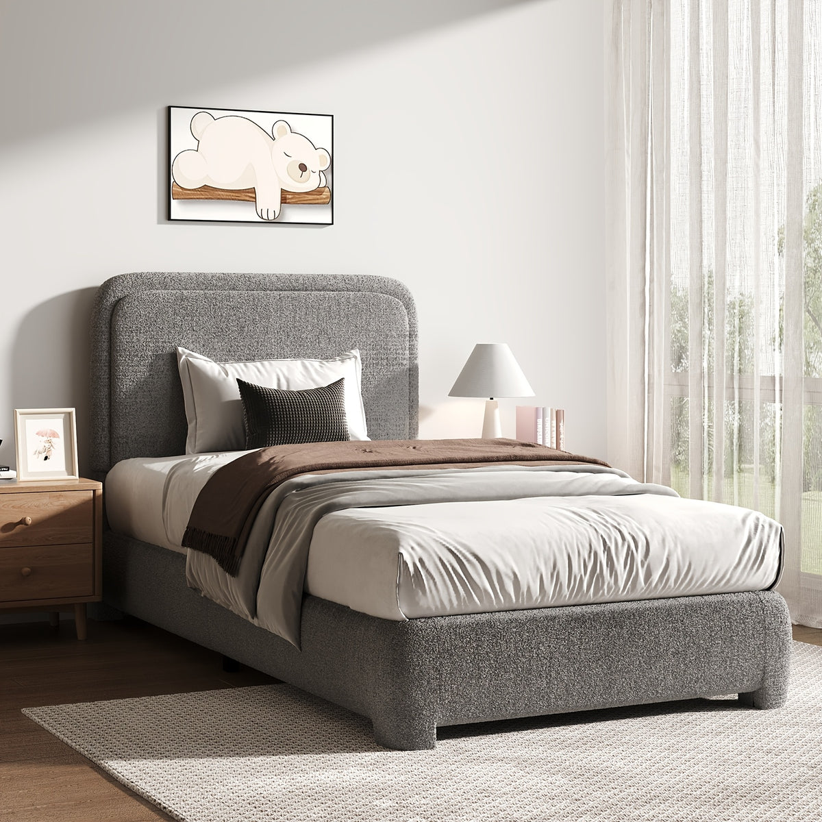 twin full   bed frame cloud boucle upholstered - Temu