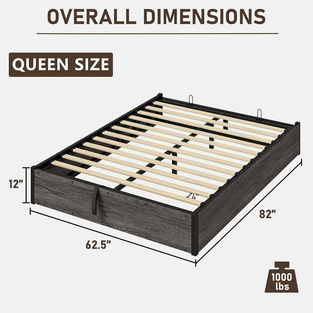 lift storage bed storage underneath wooden platform bed - Temu