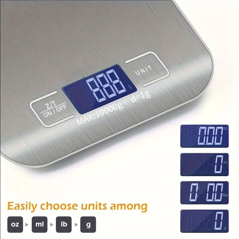 High-Precision 10kg Digital Kitchen Scale, Kitchen Scales for Food, Stainless Steel Food Weighing Scale, Multifunctional Baking & Nutrition Scale, Kitchen