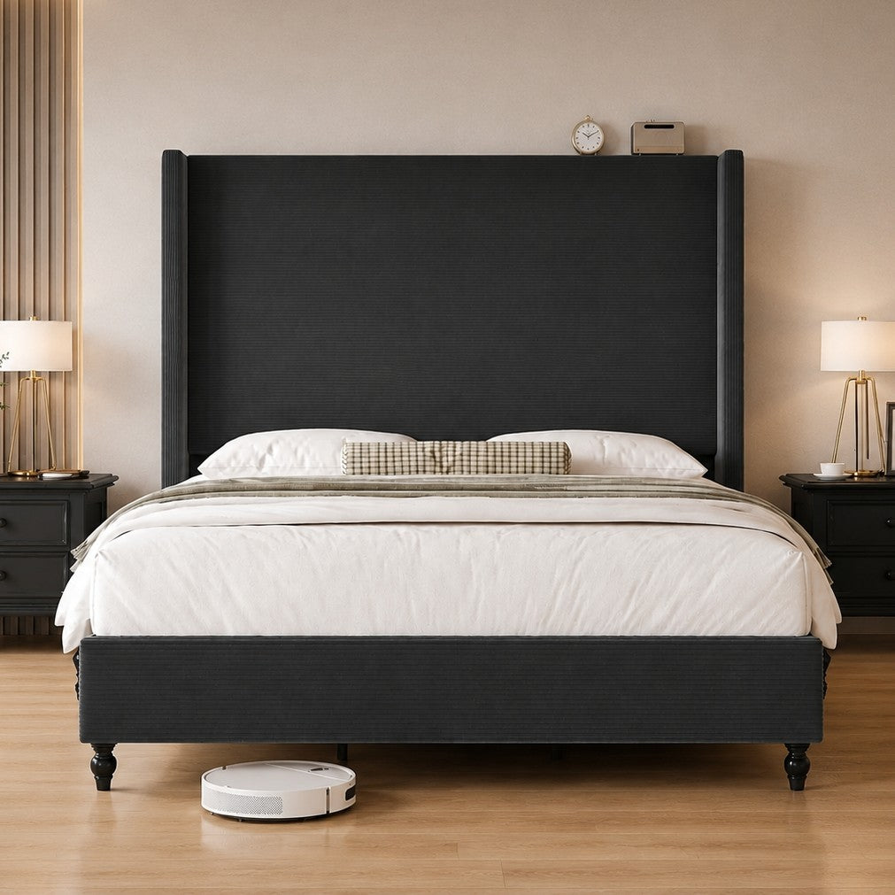 corduroy upholstered bed frame tall wingback - Temu