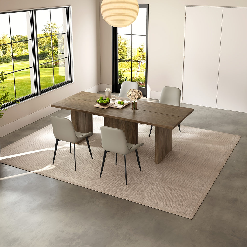 modern oak grain dining table set large tabletop stable 3d - Temu