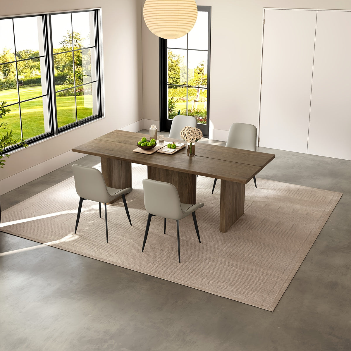 modern oak grain dining table set large tabletop stable 3d - Temu