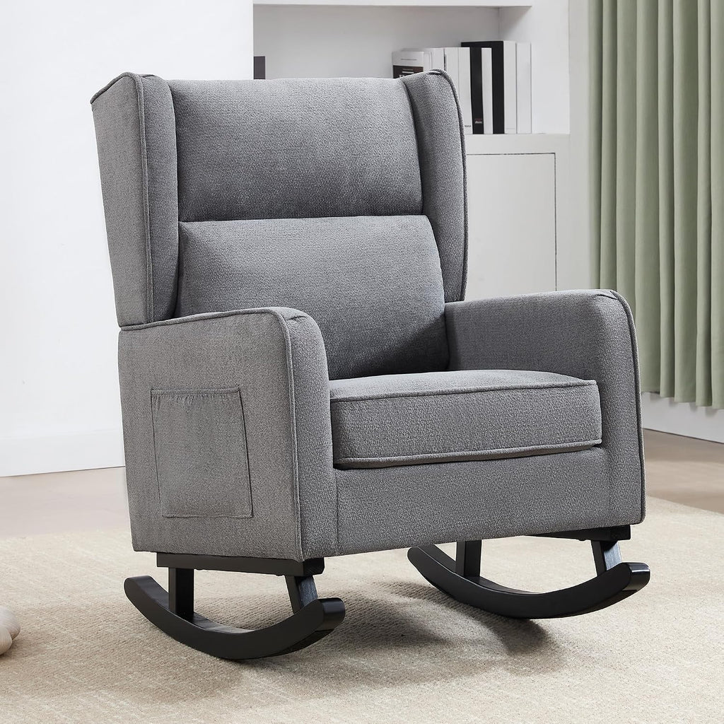 solid wood rocking chair 30 gentle rocking breathable fabric - Temu