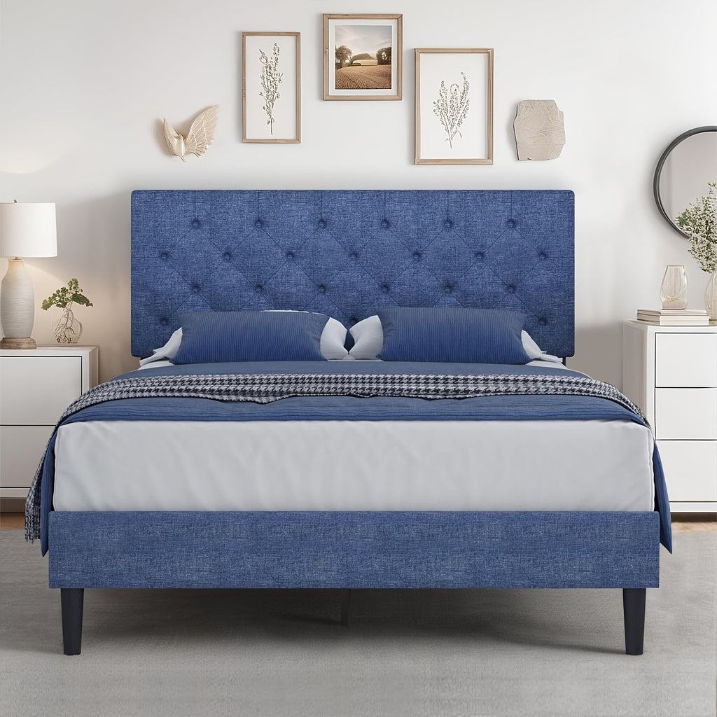 twin full queen king size bed frame headboard linen fabric - Temu