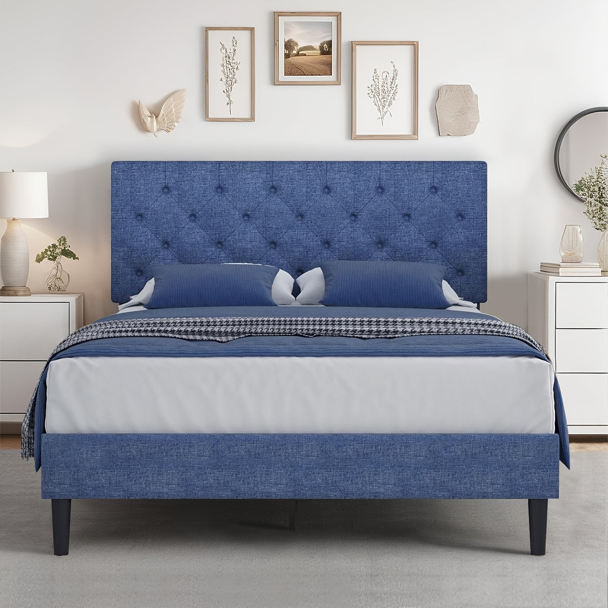 twin full queen king size bed frame headboard linen fabric - Temu