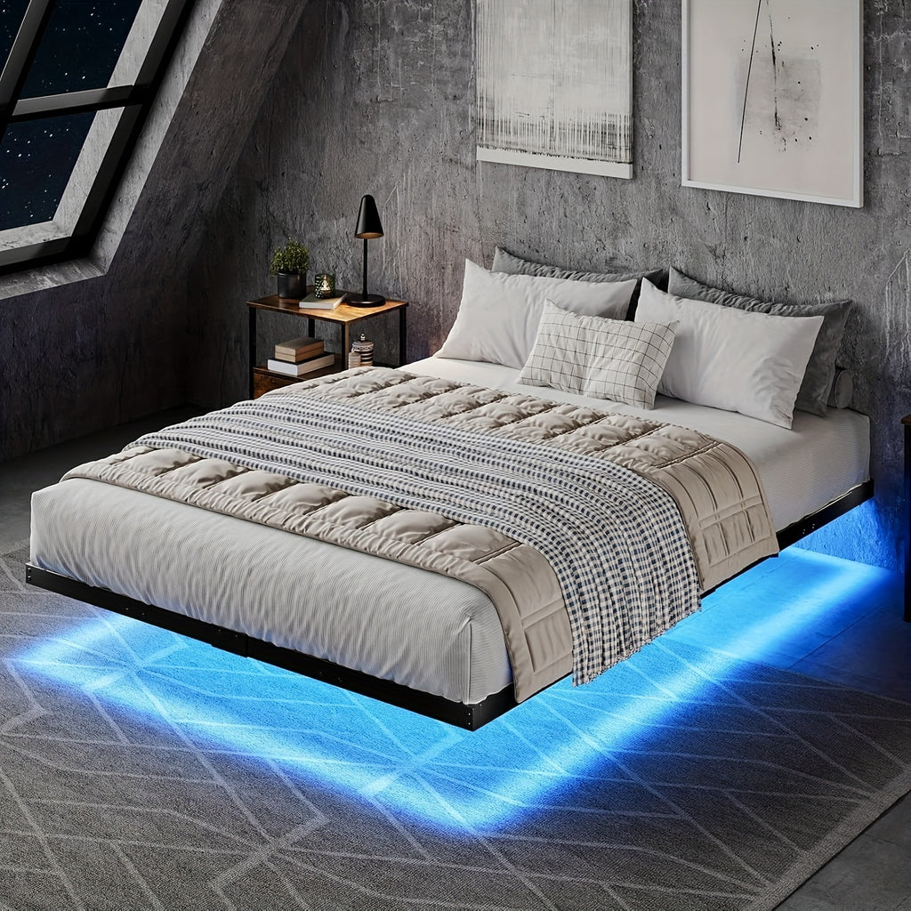 modern floating bed frame led lights full queen size heavy - Temu