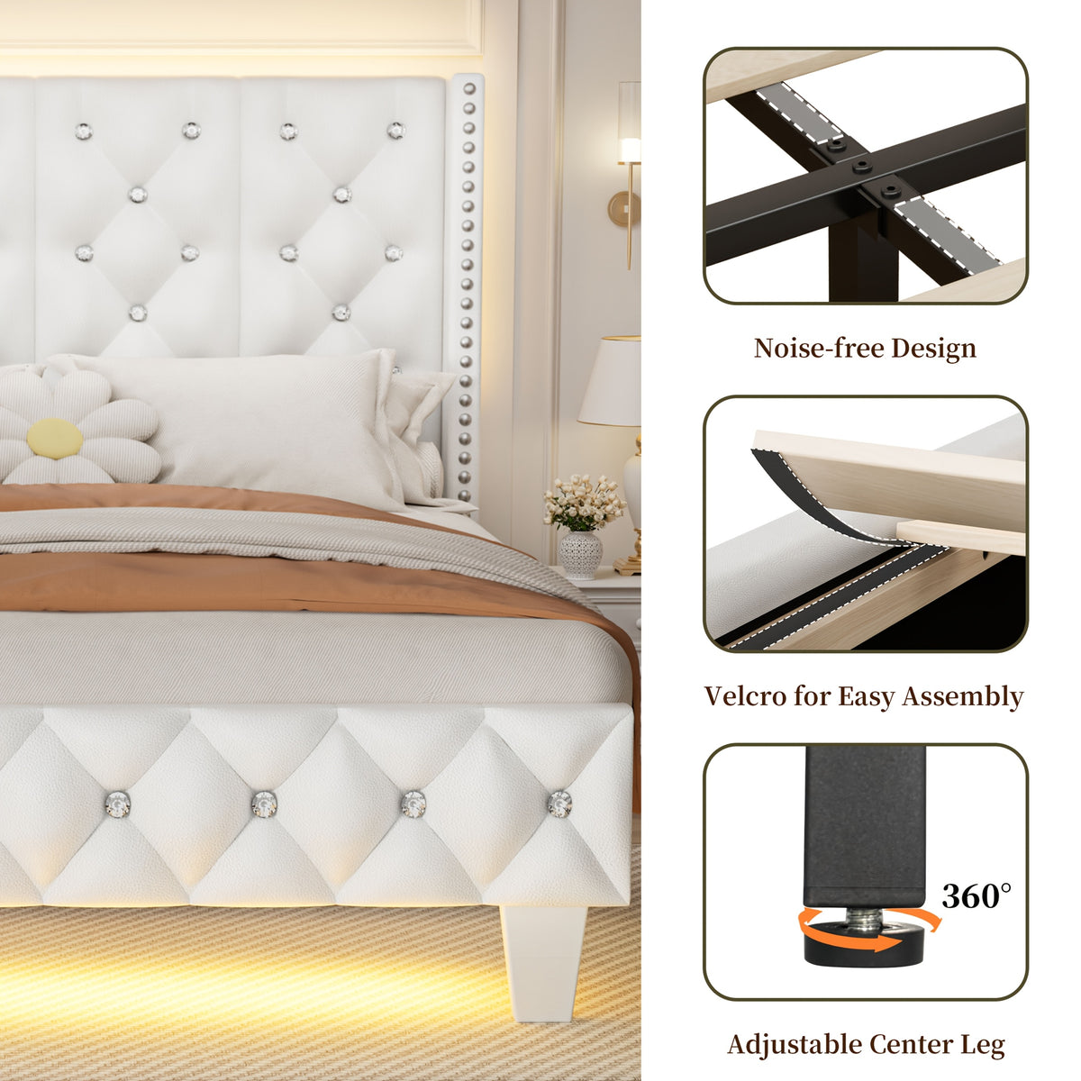 upholstered platform bed frame led lights tall bed frame - Temu