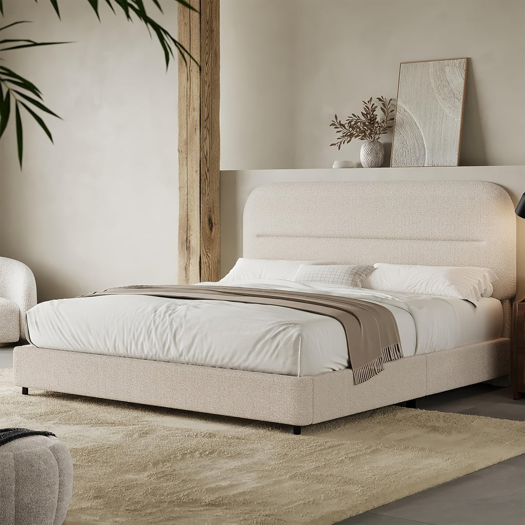 queen bed frame boucle upholstered platform bed frame - Temu