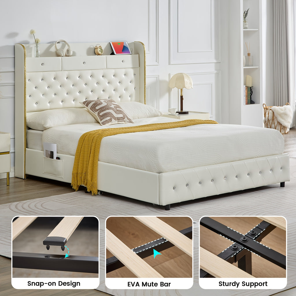 queen bed frame full size platform bed 2 removable - Temu