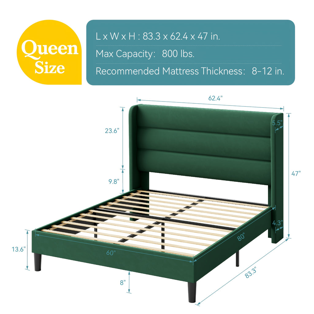 modern wingback platform bed frame velvet upholstered - Temu