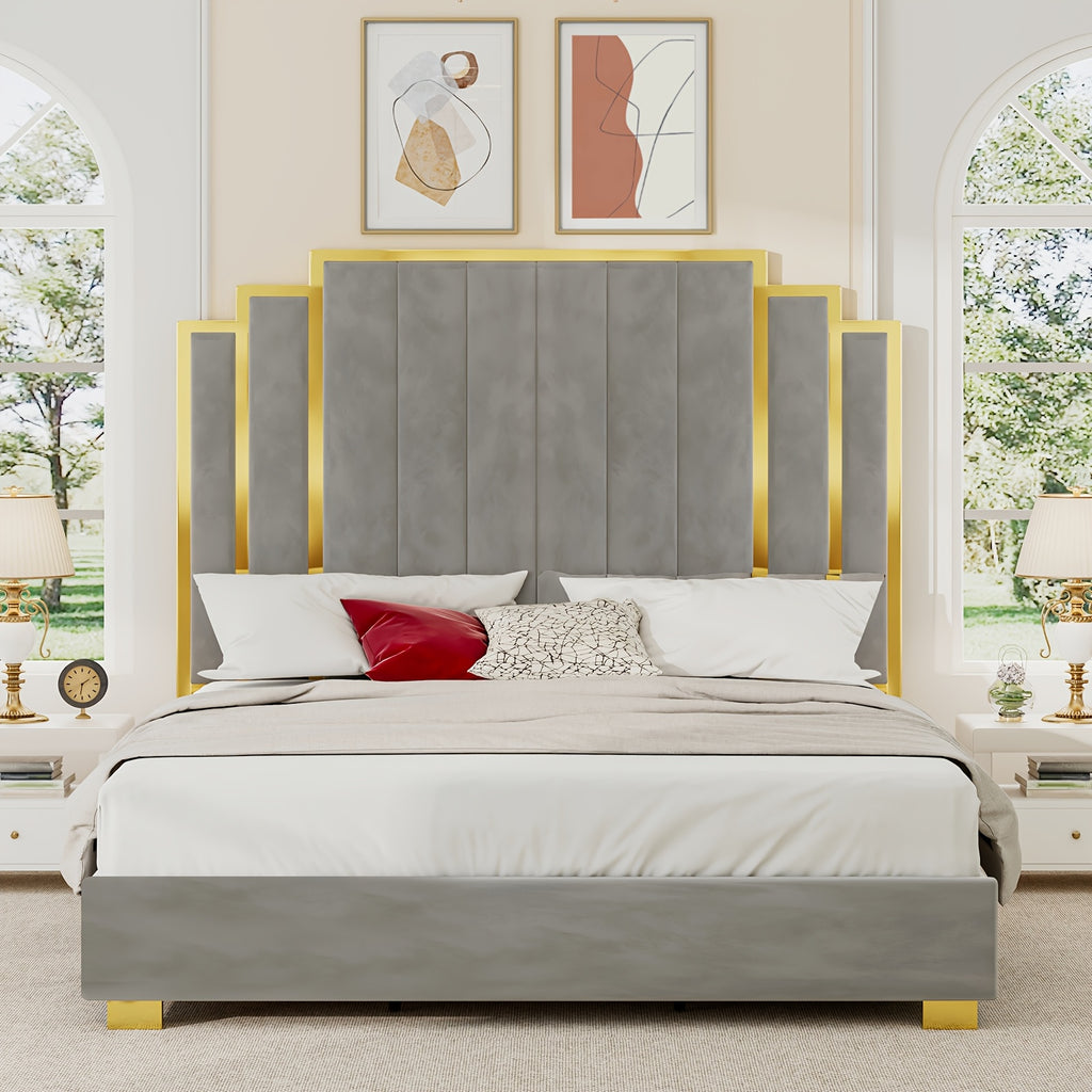 modern upholstered bed frame 65 headboard golden - Temu
