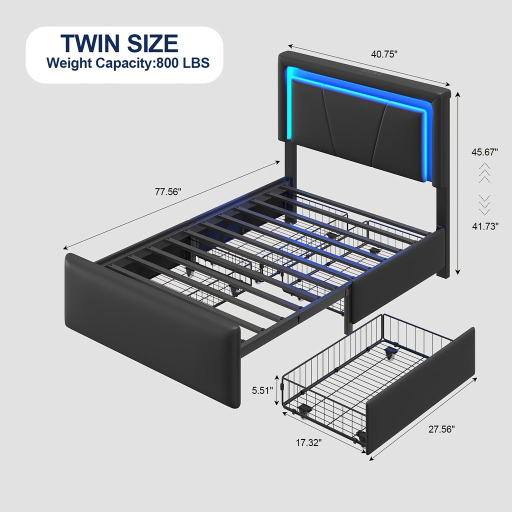 upholstered platform bed frame 4 storage drawers twin full - Temu