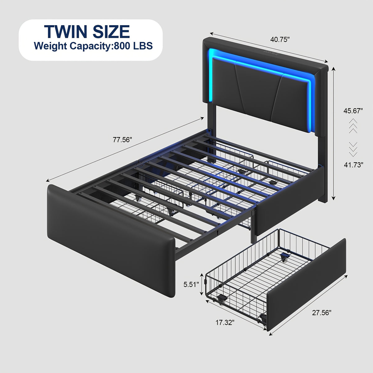 upholstered platform bed frame 4 storage drawers twin full - Temu