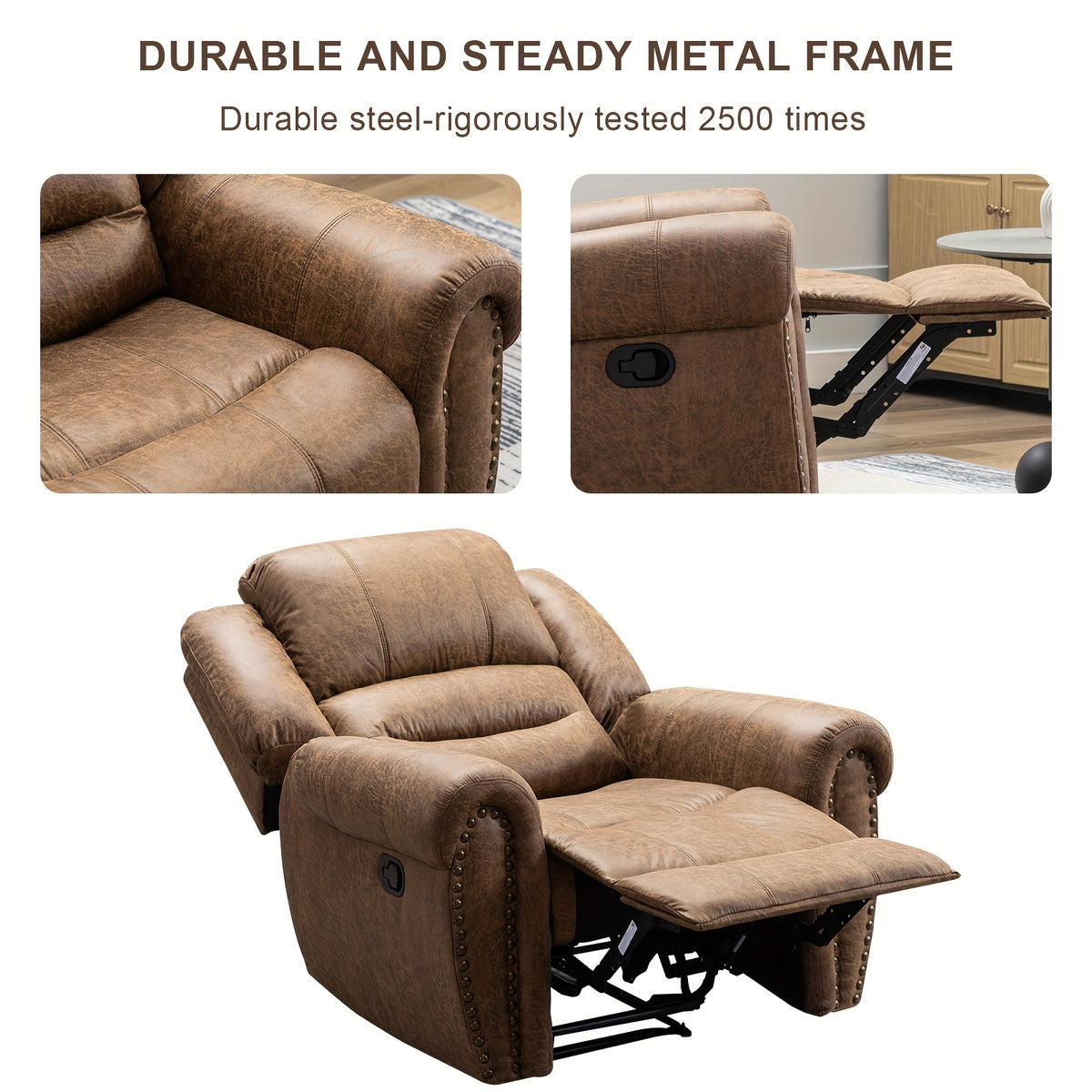 faux leather recliner chair classic traditional manual - Temu