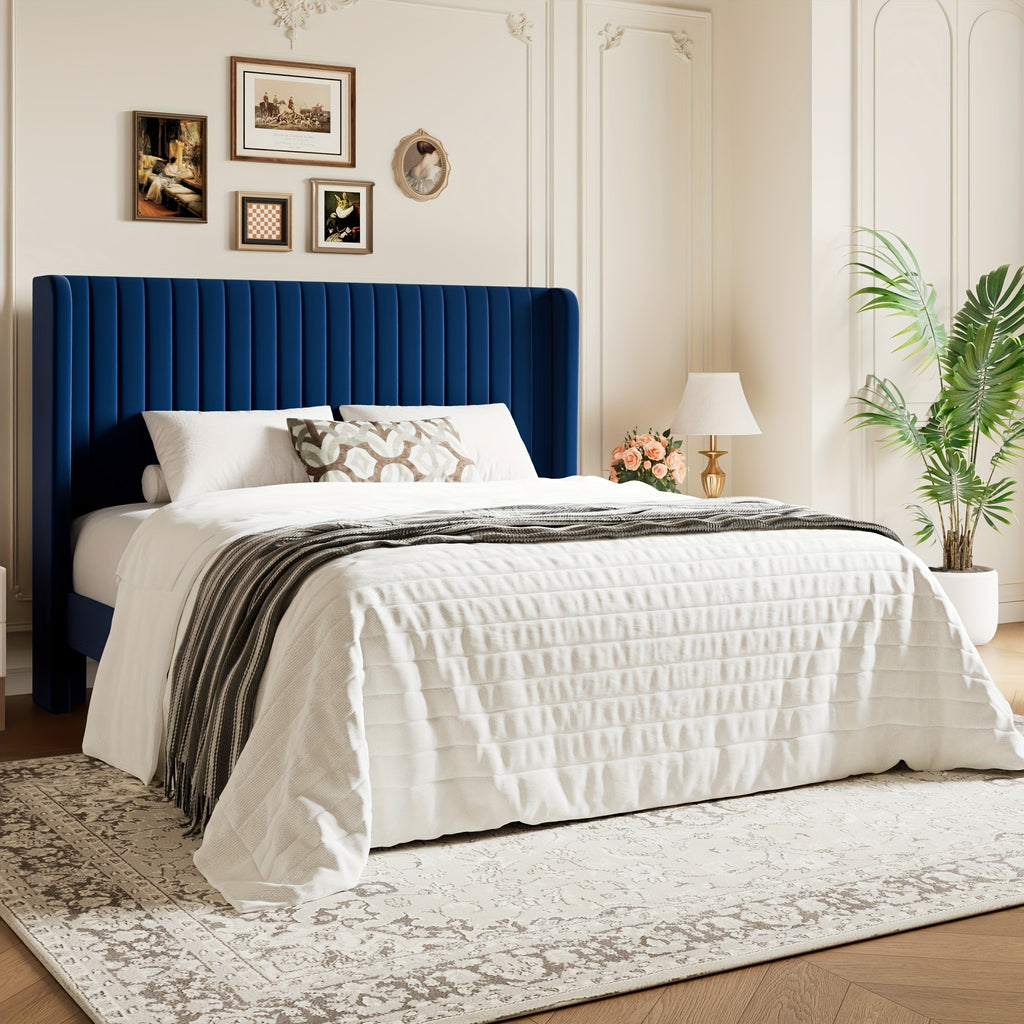 wingback velvet upholstered platform bed frame - Temu