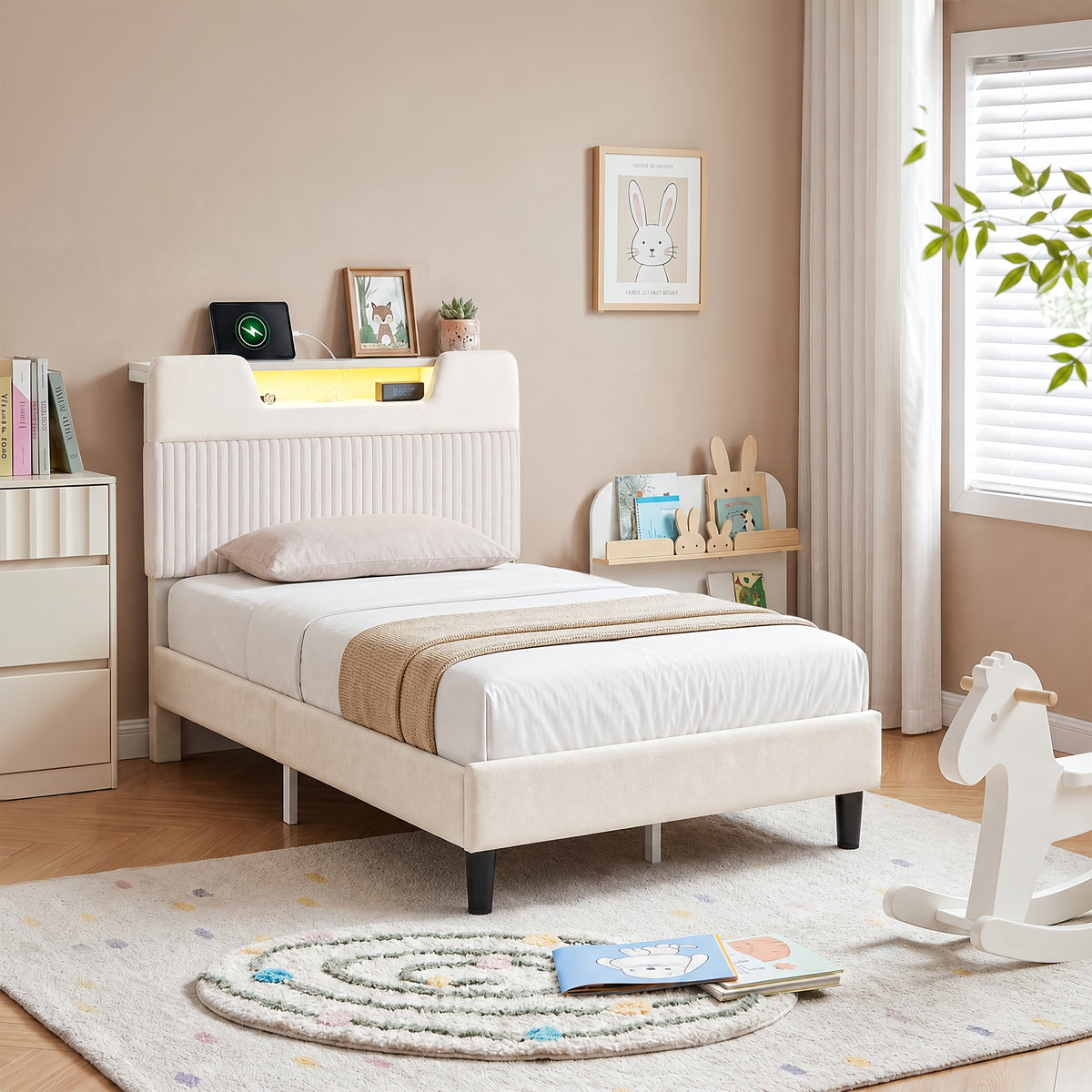velvet upholstered platform bed frame rgb led lights - Temu
