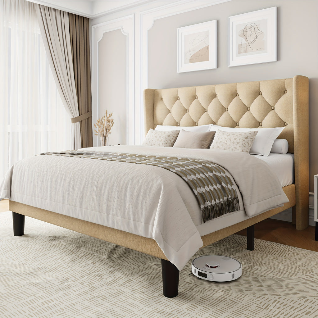 bed frame button tufted headboard platform bed 8 bed storage - Temu
