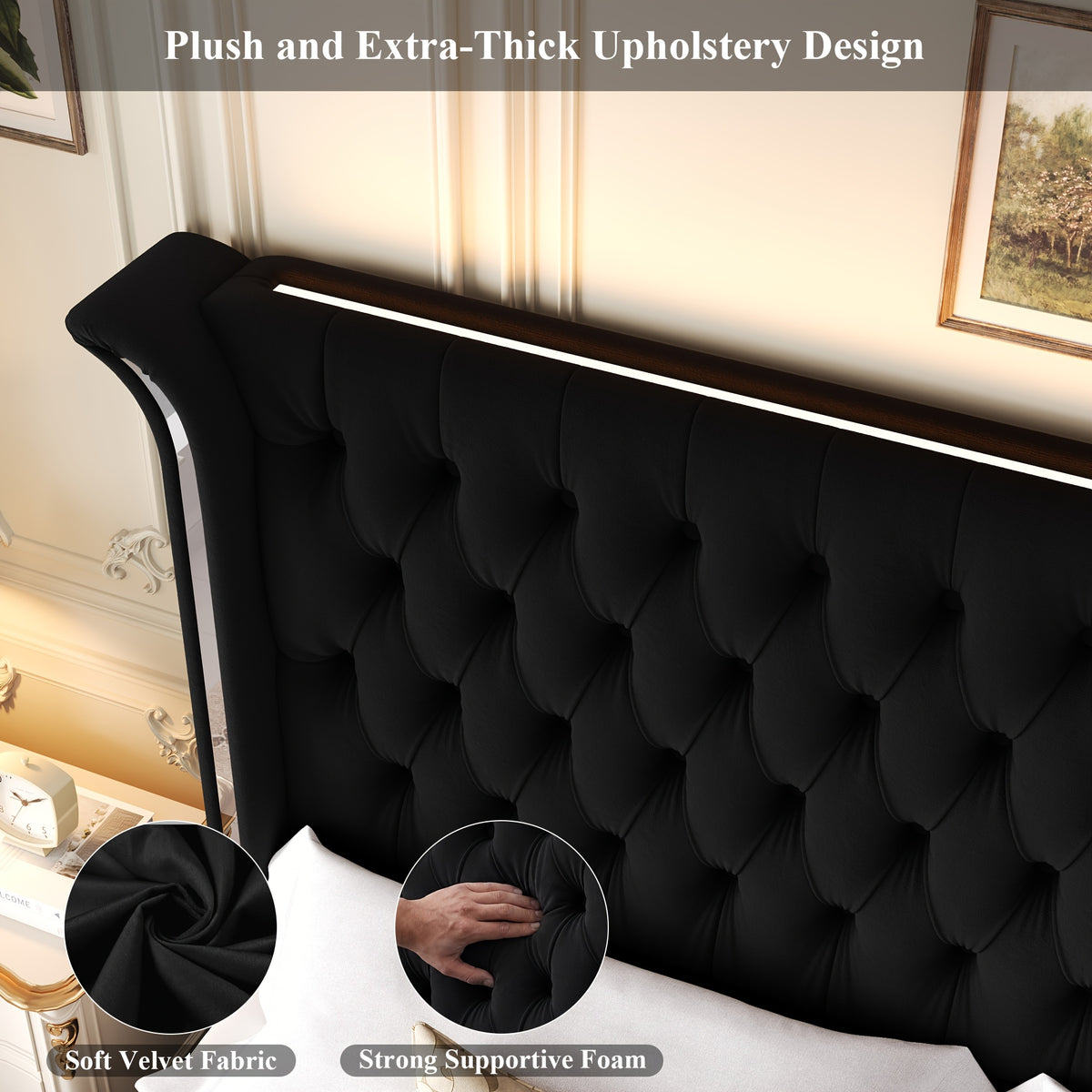 full size bed frame led headboard wingback tufted headboard - Temu