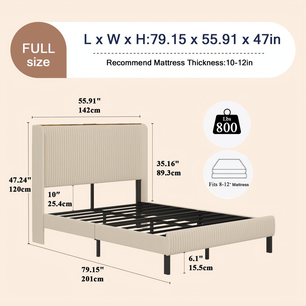upholstered platform bed frame wingback headboard 500 lbs - Temu
